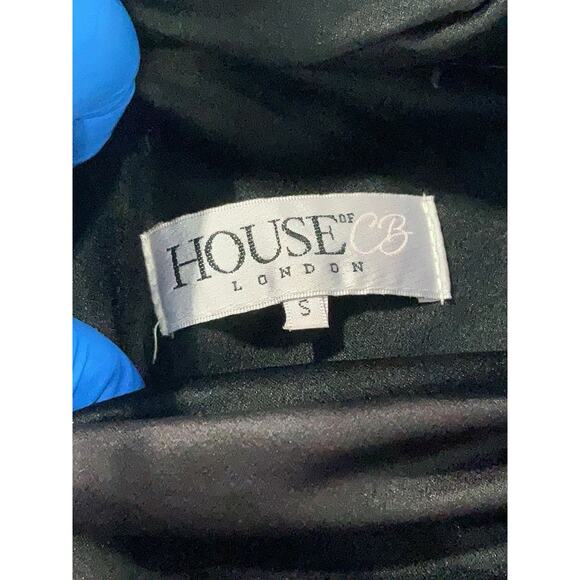 House of CB Giorgiana Pleated Draped Long Sleeve Strong Shoulder Dress Black S - Picture 5 of 5